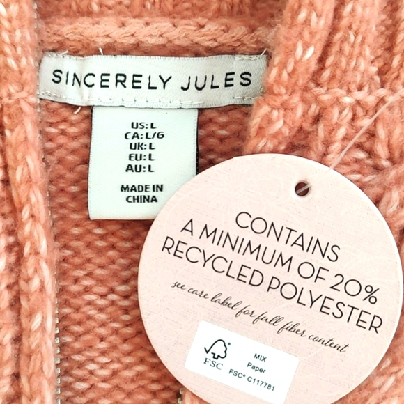 Sincerely Jules Soft Cable Knit 1/4 Zip Front Mock Neck Sweater/ Size L (NWT) - Picture 10 of 10